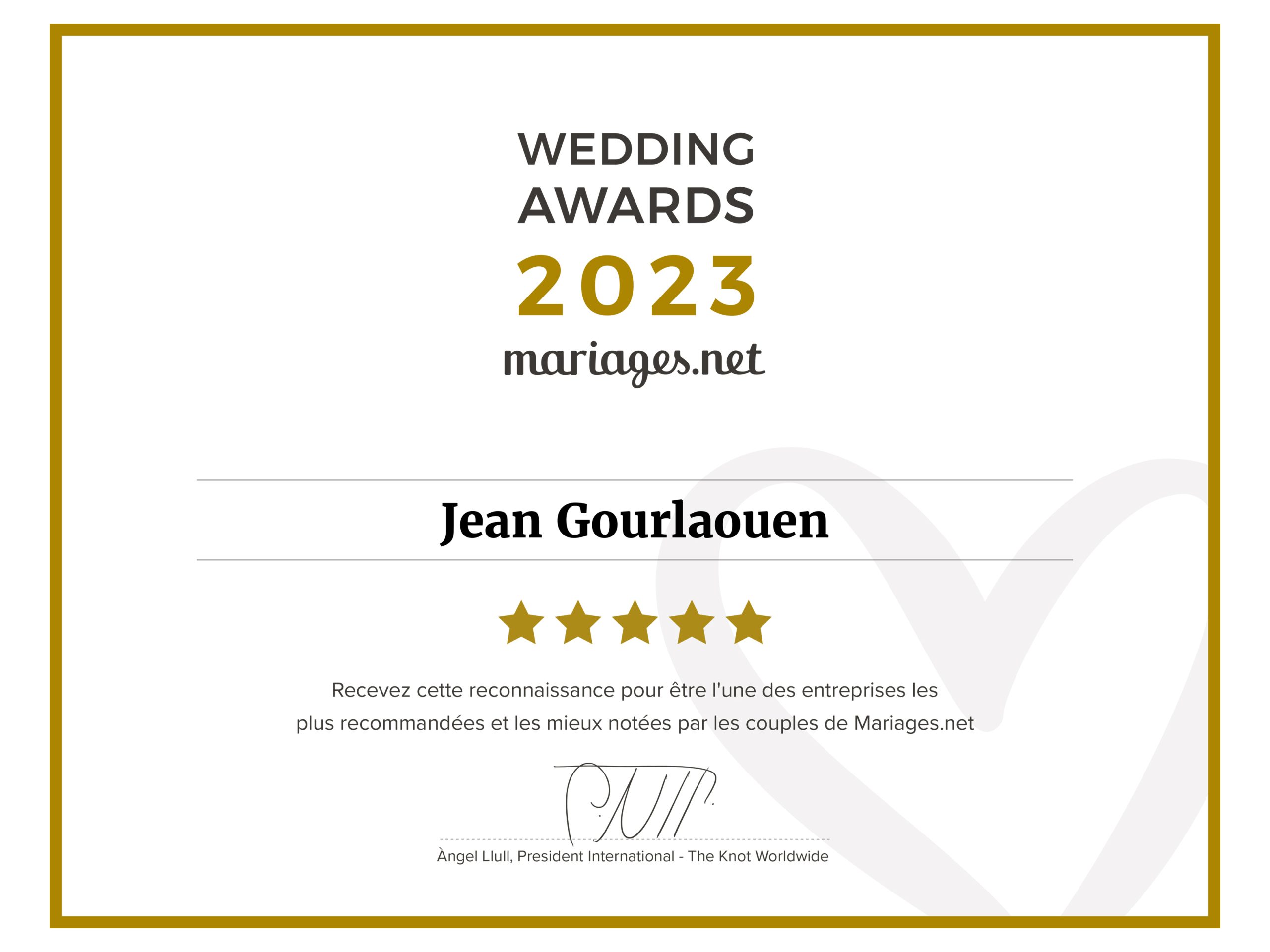 Certificat Wedding Award 2023